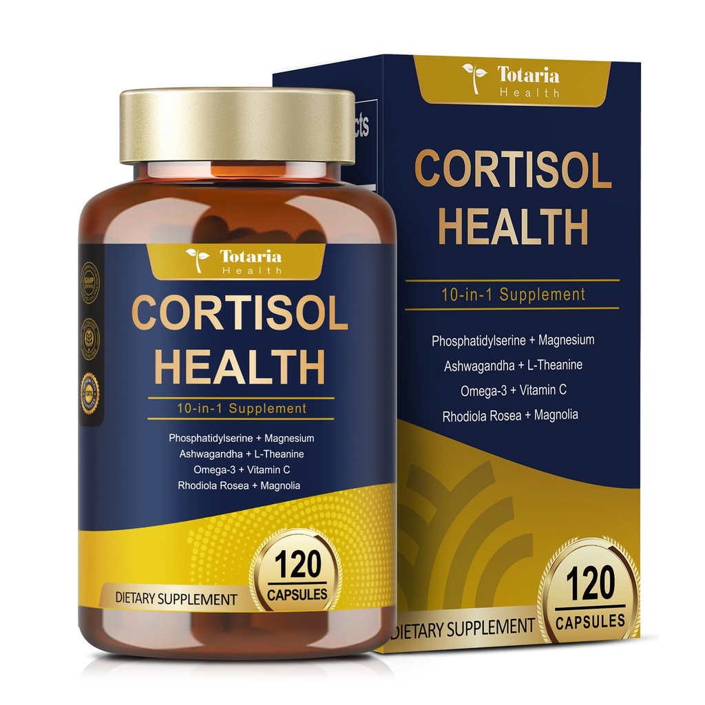 Totaria Cortisol Supplement mit Ashwagandha,Magnesium,Rhodiola Rosea,L Theanin,Hormon Balance für Frauen 120 Vegan Kapseln (Pack von 1)