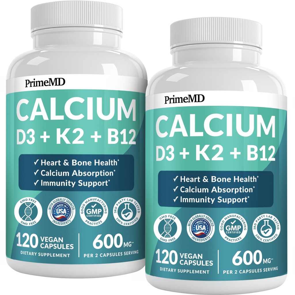 4-in-1 Kalzium-Ergänzungen für Frauen und Männer - Kalzium mit Vitamin D3 K2 5000 IU-Ergänzung, 601mg pro Servierung für Herz, Knochen und Körperverteidigungen - Glutenfrei, Vegan-Friendly (240 ct)