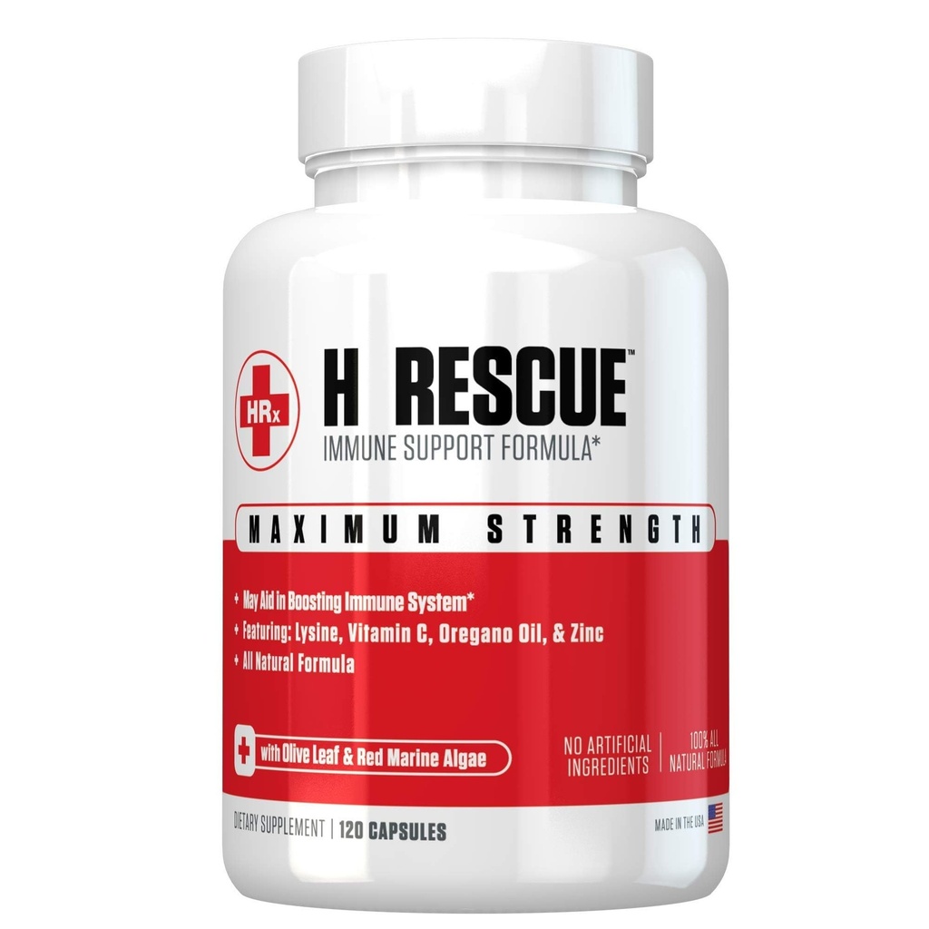 Re+Gen Nutrition H Rescue Immununterstützung Ergänzung für Erwachsene, Kapseln mit Zink, Vitamin C, L Lysin Aminosäure & Oregano Öl für Immunität Gesundheit bei Männern & Frauen, 120 Kapseln