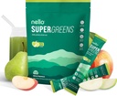 Nello Supergreens Superfood Drink Mix Chlorella, Moringa, Spinach, Brokkoli, Emésztő Enzimek, és probiotikumok - Apple Pear Flavor, 20 szerváció, utazási csomag