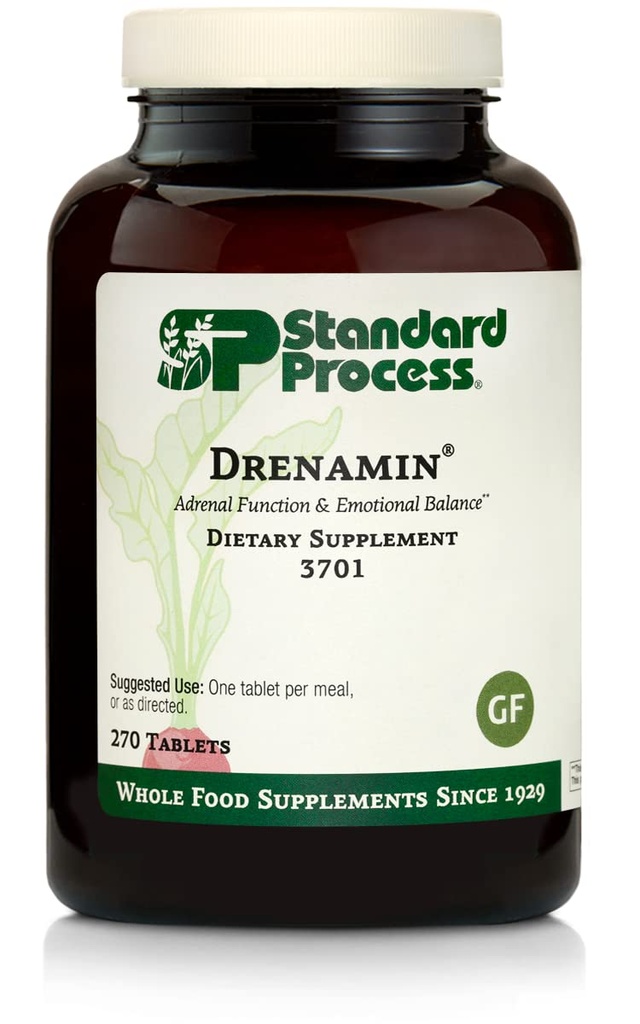 Standard Process Drenamin - Addenal Function Supplement for Healthy Stress Response - Támogatja az egészséges energia termelés és anyagcsere - gluténmentes, Non- Dairy & Non- Soy - 270 tabletta (270 adag)