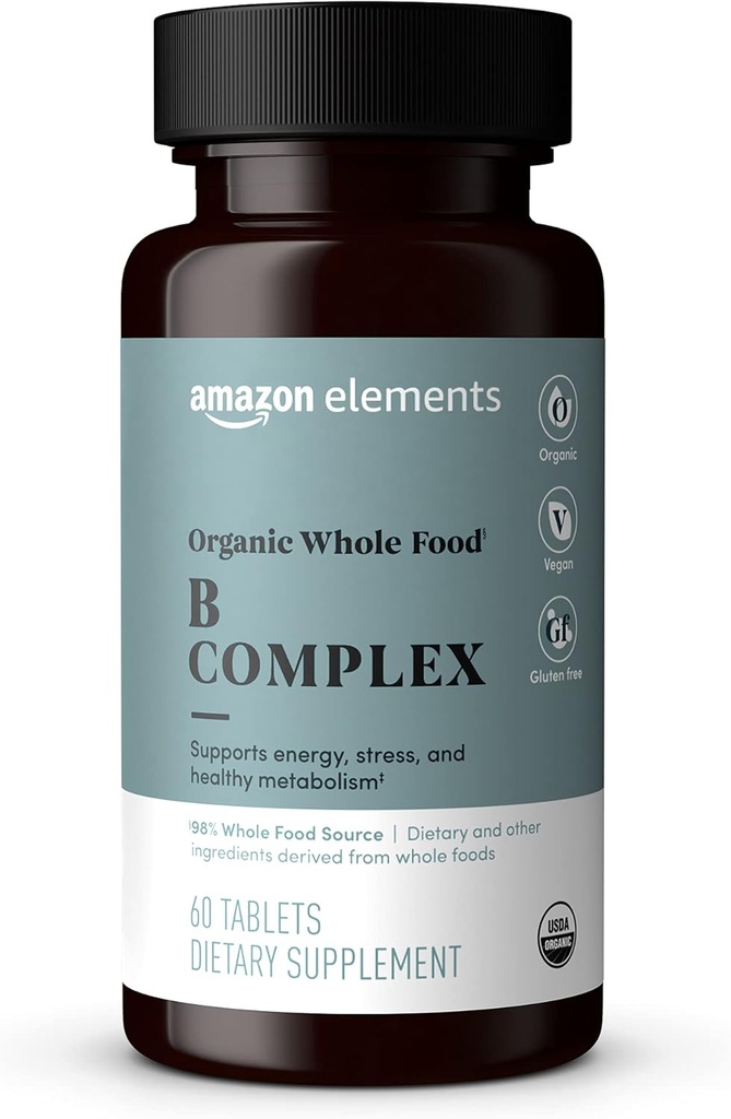 Elemek Organic Whole Food B Complex, 98% Teljes Food Forrás, Diétás és egyéb összetevők származó egész élelmiszerek, 60 tabletta