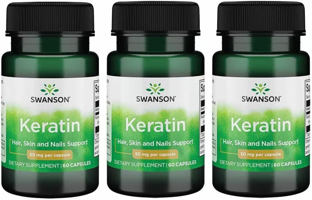 Swanson Keratin (vom tibetischen Wolle) - Natürliche Ergänzung zur Förderung gesunder Gelenke, Haare, Haut und Nägel - Hilft Nourish Healthy Connective Tissues - (60 Kapseln, je 50mg) (3 Packung)