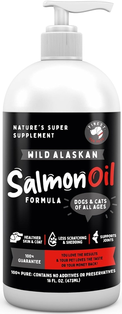 Feinste für Haustiere Wildes Alaskan Lachsöl für Hunde & Katzen - Omega 3 Fischöl mit Pollock & Lachs für empfindliche Haut & Coat Gesundheit. EPA & DHA Ease Itching, unterstützt Gelenk-, Immun- und Herzgesundheit (16oz)