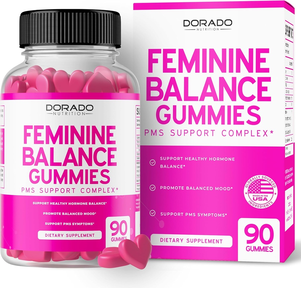 Feminine Balance für Frauen Gummie & PMS Gummie (90 Count) - Natürliche Feminine Balance für Frauen - Cramps, Bloating, Mood Swings, Hot Flashes - Formuliert mit Cranberry, Dong Quai & Chasteberry