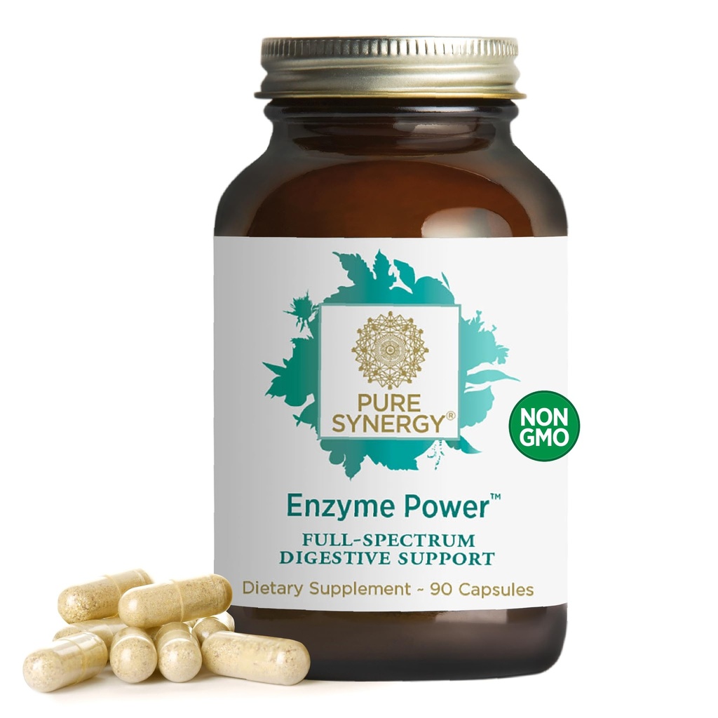 PURE SYNERGY Enzyme Power | Verdauungsenzymergänzung | Verdauungsenzyme mit Nattokinase, Bromelain und Serrapeptase | für Verdauungs- und Gutgesundheit (90 Kapseln)
