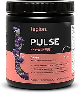 LEGION- All Natural Nitric Oxide Pretussion Drink to Boost Energy, Creatine Free, Naturally Sweared, Beta Alanine, Citrulline, Alpha GPC (Grape)