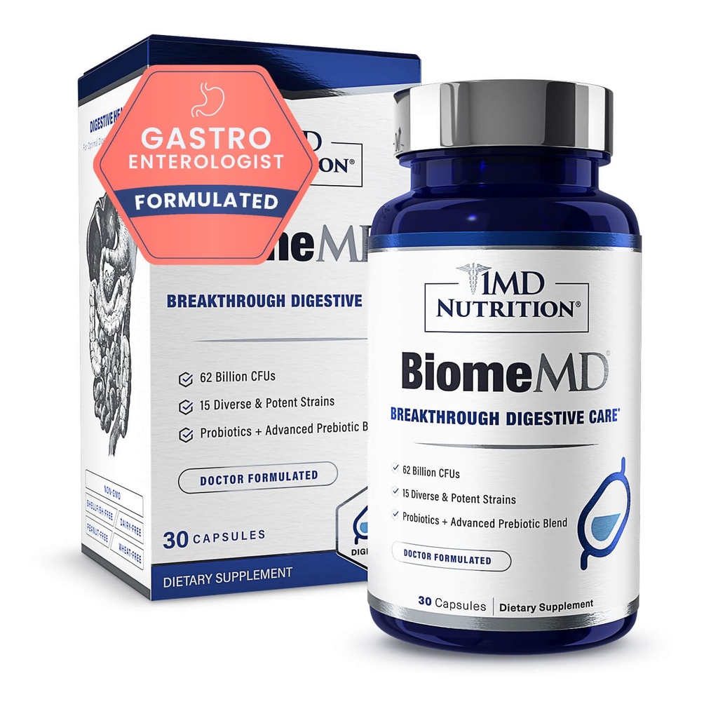 1MD Nutrition BiomMD Probiotics 124; 62 Billion CFU, 15 Inspective Strains - Pro & Prebiotics, 124; Doctor- Formulated for Digestive Health & Immune Supportion
