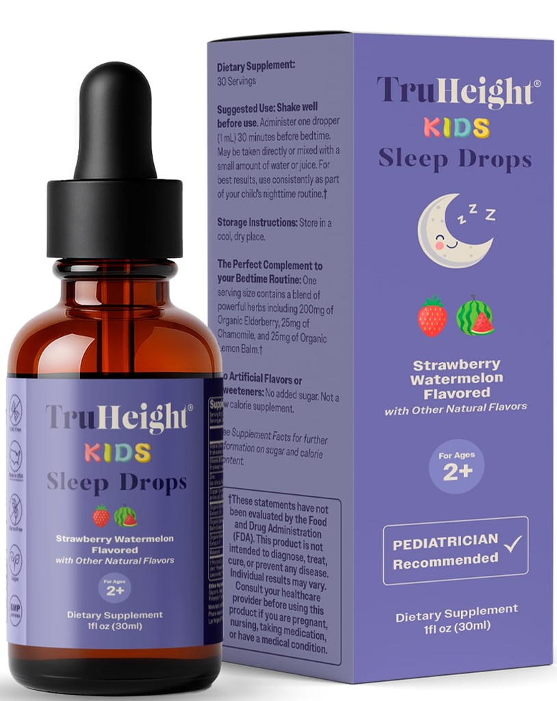 TruHeight Kids Sleep Tincture Alter 2+ (Watermelon Flavor) - Babys, Kleinkinder und Kinder Natural Sleep Aid - Baby, Kleinkind, Kind Melatonin 2 Jahre alt+ - Vitamin B6, Riboflavin, Zink, Kupfer, Zitronenbalsam