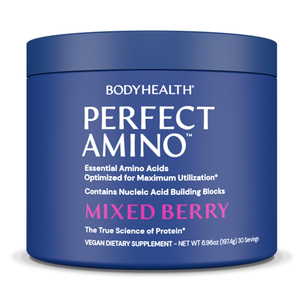 BodyHealth PerfectAmino Powder - BCAA und EAA Pulver für Vor- und Nacharbeit - Aminosäure Energy Drink für Männer und Frauen, um Lean Muskel und Erholung zu unterstützen - Mischbeere - 30 Servierungen