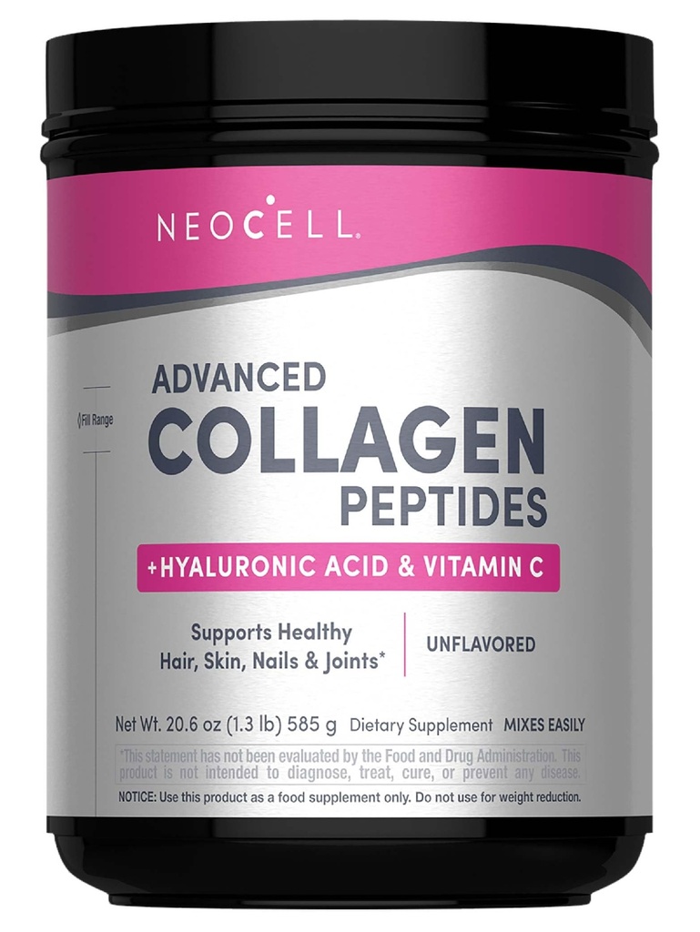 NeoCell Super Collagen Powder, Collagen Plus tartalmazza a C-vitamin & Hyaluronic Acid, Promotes Egészséges haj, Gyönyörű bőr, & Körömtámogatás, Collagen Type 1 & 3, 12g Collagen per Serving, 20,6 Oz