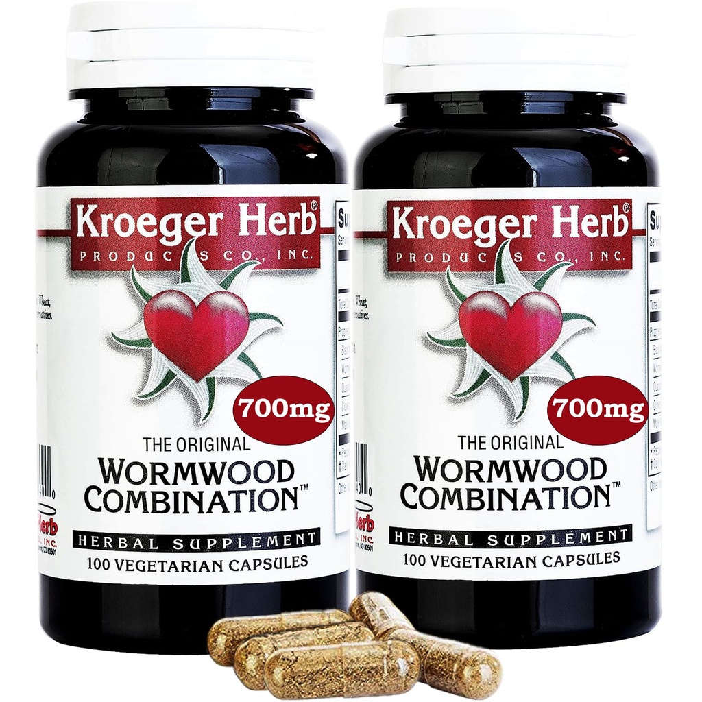 Kroeger Herb Products, Wormwood Herb, Black Walnut Extract, Clove, Quassia, Worm Wood Detox Cleanse - Vegetarian Capsules, Non-GMO, Gluten Free, No Preservatives or Fillers - 200 Capsules, Made in USA