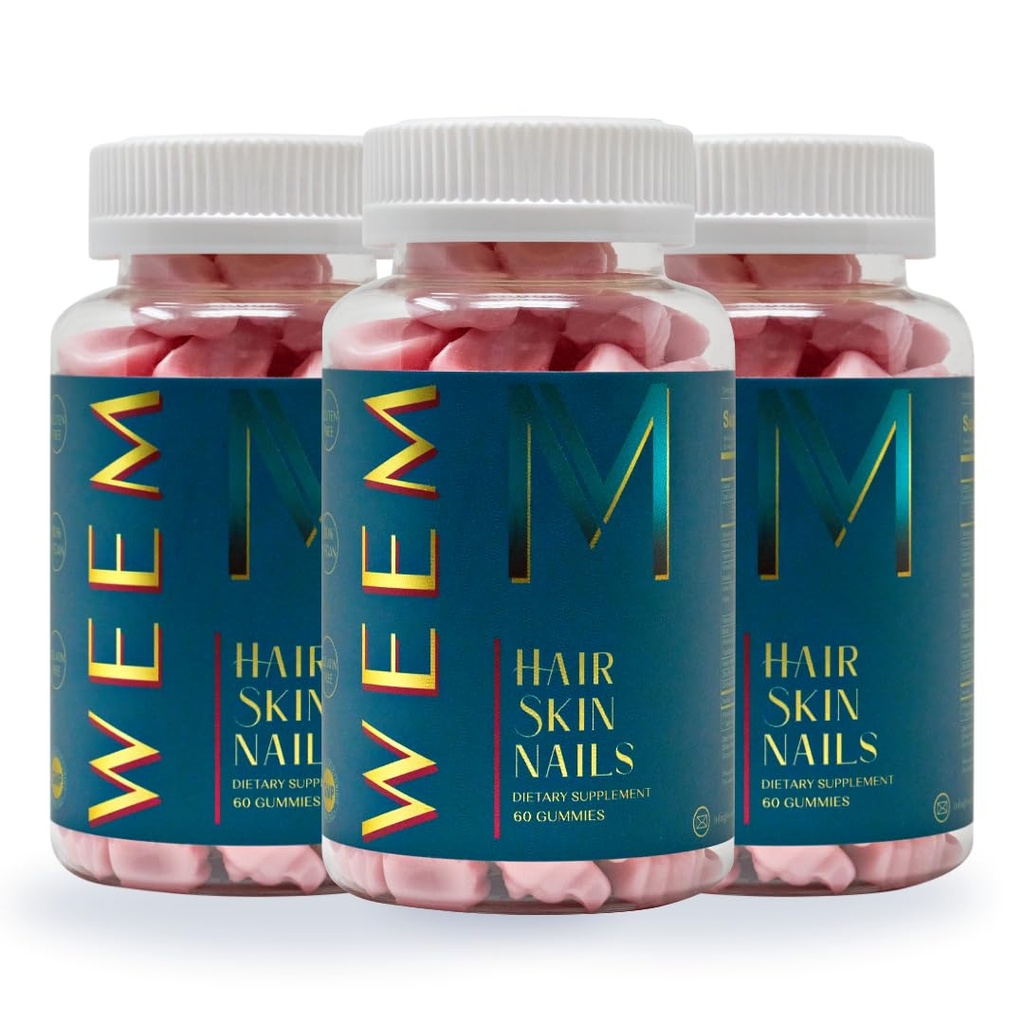 WEEM Hair Skin and Nails Gummies - Unterstützt gesundes Haar - Vegan Biotin Vitamine für Frauen und Männer unterstützt schnelleres Haarwachstum, stärkere Nägel, Gesunde Haut, Extrastärke (3)