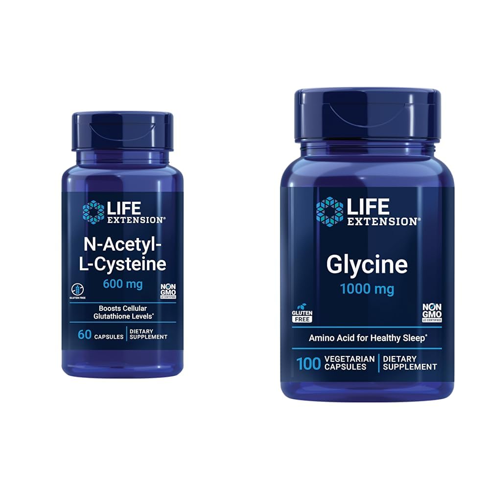 Életkiterjesztés N- Acetil- L- Cisztein (NAC) & Glicin 1000 mg, Promotes Relaxation, Egészséges alvás, Aminosav, Glutin- mentes, Non- GMO, Vegetáriánus, 100 kapszula