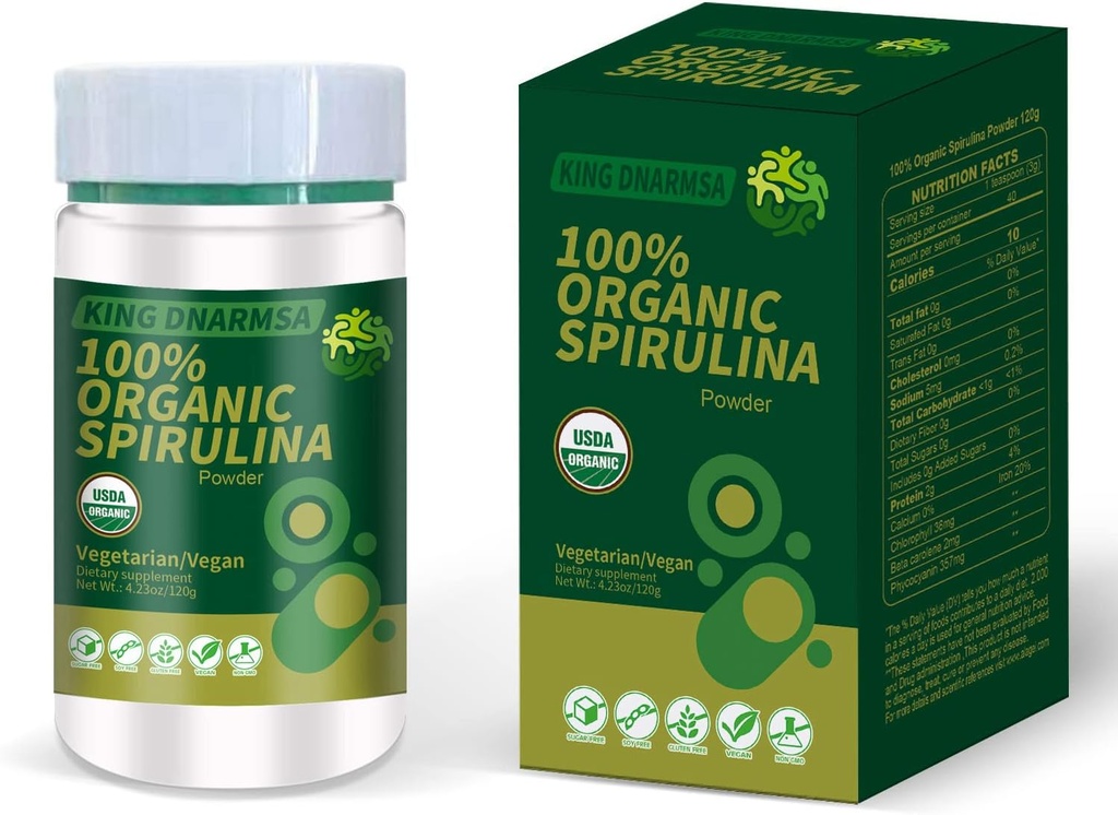 Certified 100% Organic Spirulina Powder 4.23oz/120g Rich in Rich in Beta-Carotene (Vitamin A) und B-12 mit natürlichem Occurring GLA,Vega Non-GMO-Superfood Supplement
