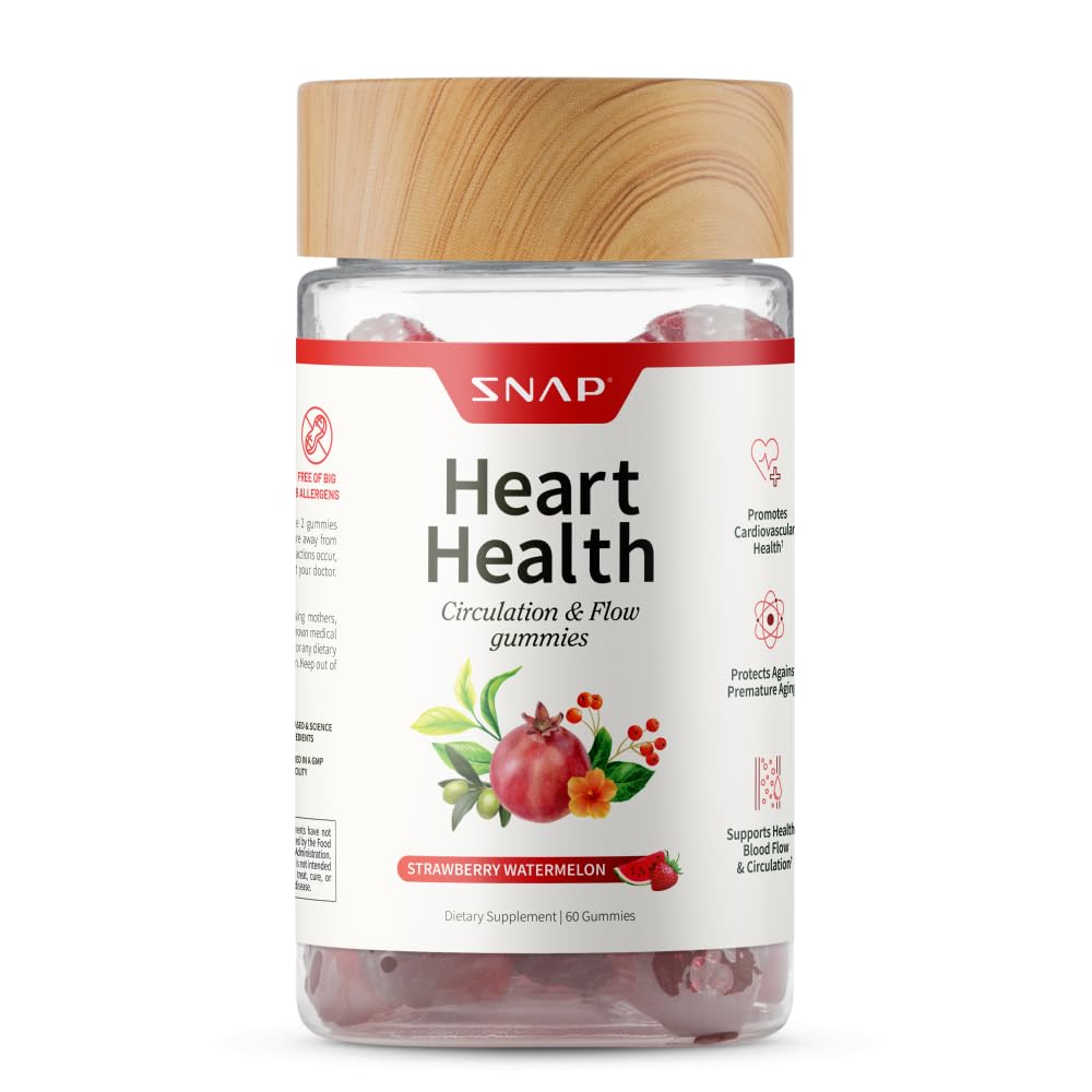 Snap-Ergänzungen Herz-Gesundheits-Gummi, Blutzirkulations-Ergänzungen, CoQ10 Herz-Gesundheits-Ergänzungen, Blutfluss-Ergänzung, Zuckerfrei, 60 Gummie