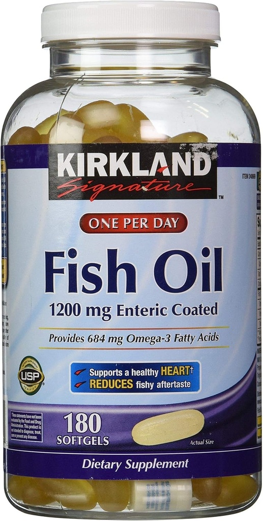 Kirkland Signature Enteric Coated Fish Oil Omega 3 1200 MG Fish Oil, 684 MG von Omega 3 Fettsäuren, 180 Softgels