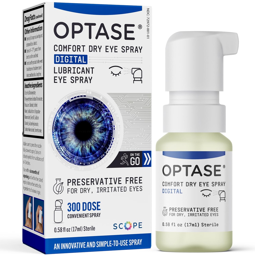 Optáz Comfort Száraz Szemspray - Tartósítómentes mesterséges könnycseppek Alternatív - Száraz szemcseppek egy kényelmes spray - Multi- Use palack, Kontakt lencse széf - .58 fl oz