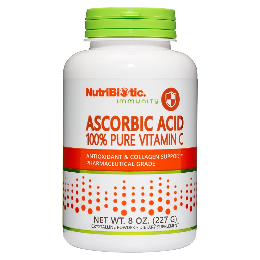 NutriBiotische Ascorbinsäure Vitamin C Pulver, 8 Oz | Pharmazeutische Grad L-Ascorbinsäure, 2000 Mg pro Servieren | Essential Immun & Antioxidant Collagen Support Supplement | Vegan, Gluten & GMO Kostenlos