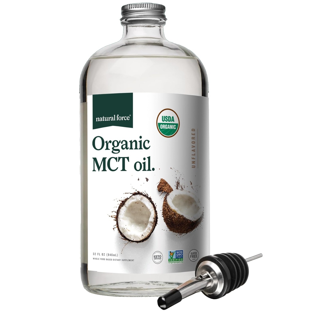 Natürliche Kraft Bio-MCT-Öl – Reine Glasflasche – Hergestellt aus 100% kaltgepresstes Kokosnussöl + Certified Keto, Paleo, Kosher, Vegan & Non-GMO – Lab getestet für Qualität und Reinheit - 32 Unze