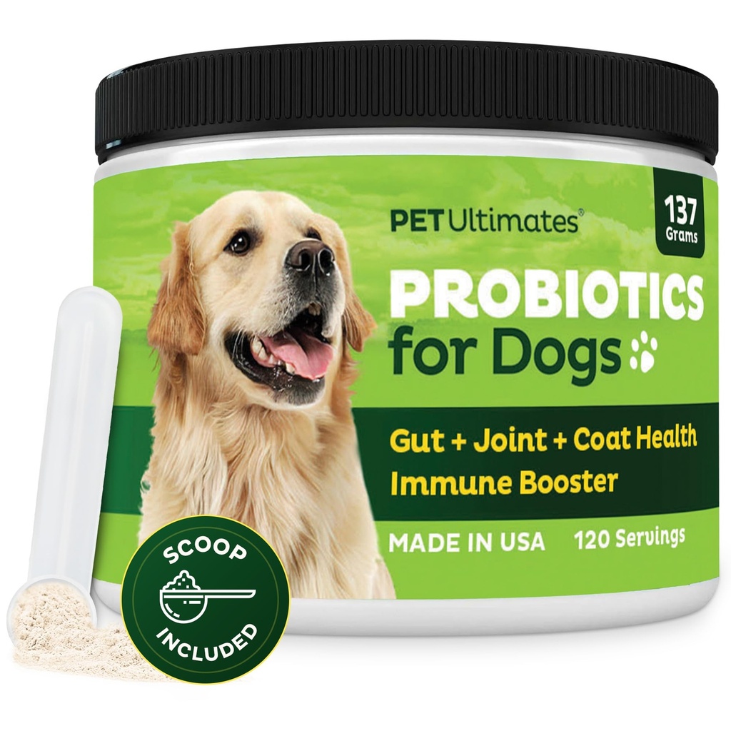 Pet Ultimates Probiotics for Dogs – 22-Species Dog Probiotics for Digestive Support & Antibiotics Recovery – Haut- und Mantelergänzung, verbessert Vitalität – Hundegesundheitsversorgung (1 Pack)