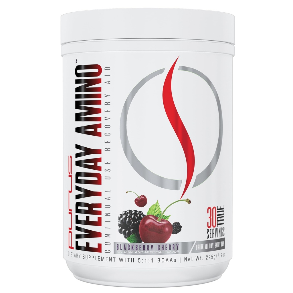 Purus Labs Jeden Tag Amino BCAA Pulver | Aminosäuren für Muskel Hydration & Recovery | Zucker Free & Gluten Free | 30 Servierungen (BlackBerry Cherry)