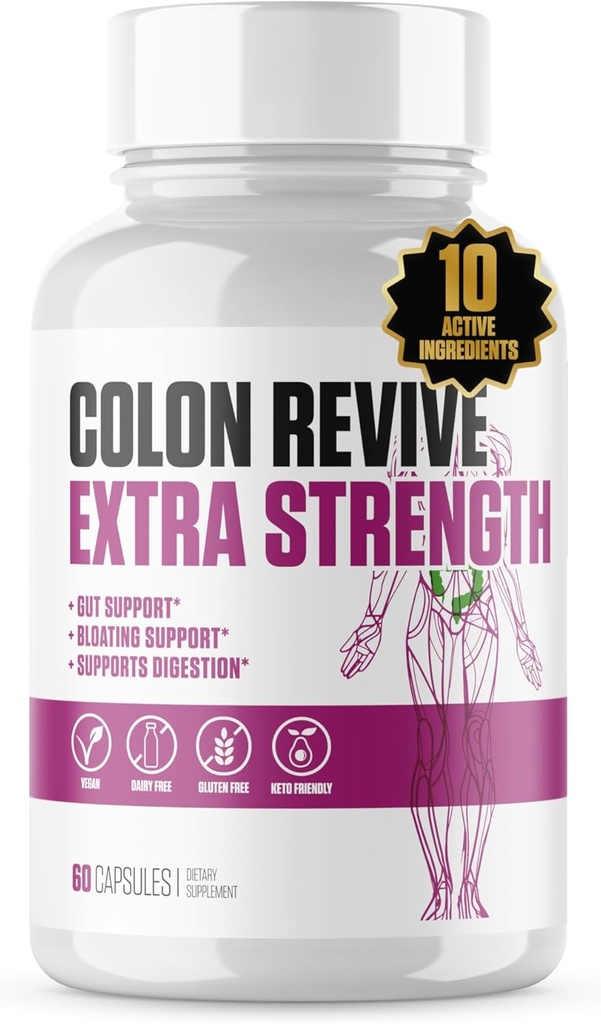 Colon Revive Extra Extra Aprovement 124; # 1 Rated Colon Cleanse & Detox Supplementary, Emésztési támogatás, Reduce Bloating, Székrekedés Relief w / Buckthron, Alfalfa, Aloe Vera + More for Men & Women - 60 Pills