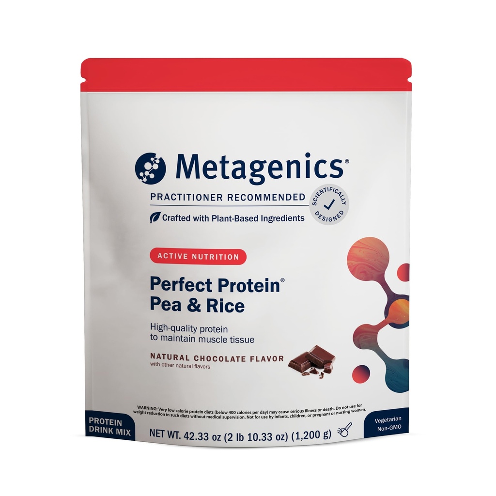 Metagenics Perfect Protein Pea & Rice - Pflanzenbasiertes Proteinpulver mit 20g Protein & 3.5g BCAAs - Unterstützt Muskelwachstum & Erholung - Non-GMO, Gluten-Free, Dairy-Free - Schokolade - 30 Portionen