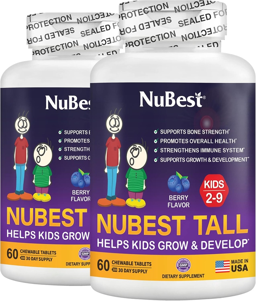 NuBest Tall Kids - Multivitaminok és Ásványok a 2-9. életévhez - Csonterő és Immunitástámogatás - Segíti a gyerekeket, Toddlers Egészséges - Animal Shapes - 120 Rágható Berry Tablets