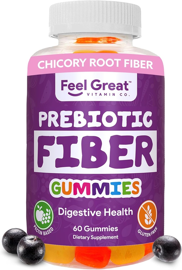 Präbiotische Faser-Gummien von Feel Great Vitamin Co (60 Gummi) | Hilft, Verdauungs-Gesundheit zu verbessern, natürliche Gut Flora wiederherzustellen, und Unterstützung Gesamt Gesundheit & Immunität* | Vegetarisch & Vegan Friendly Chew