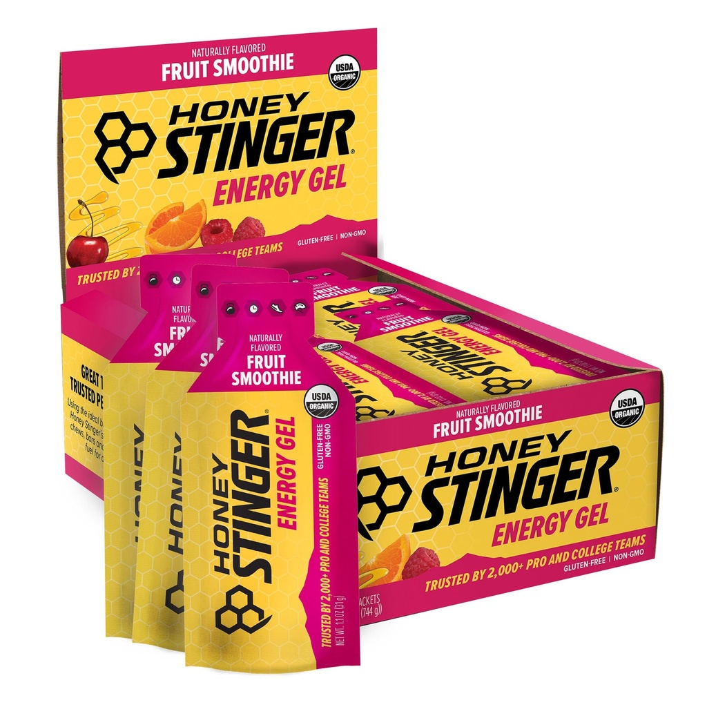 Honey Stinger Organic Fruit Smoothie Energy Gel, Gluten Free & Caffeine Free, for Exercise, Running and Performance, Sports Nutrition for Home & Gym, Pre and Mid Workout, 24 Pack, 26.4 Ounce