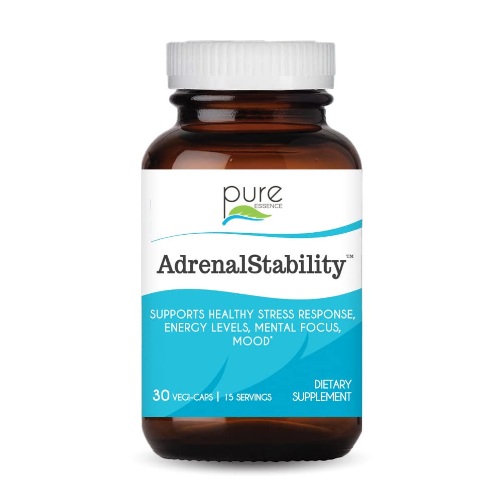 Adrenal Stability by Pure Essence - Mellékvese kimerültség kiegészítés Ashwagandha, Szent Basil, Támogatja az egészséges stressz válasz, energia, alvás (30 Caps)