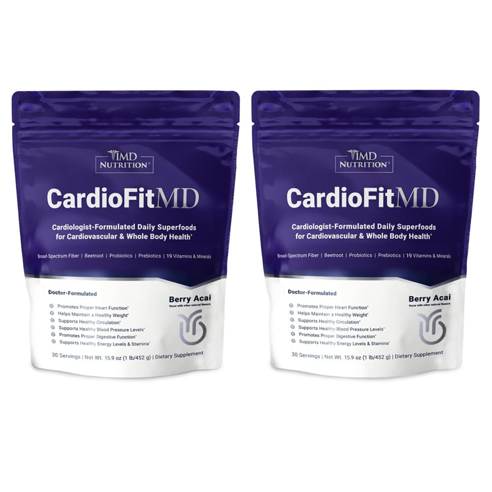1MD Nutrition CardioFitMD - Vegan Beets Superfood Keto-Herz-Gesundheits-Pulver - Nitric Oxide Supplement - Rüben-Root-Pulver für gesunden Blutdruck & Zirkulation - High Fiber Drink - 30 Tage (2-Pack)
