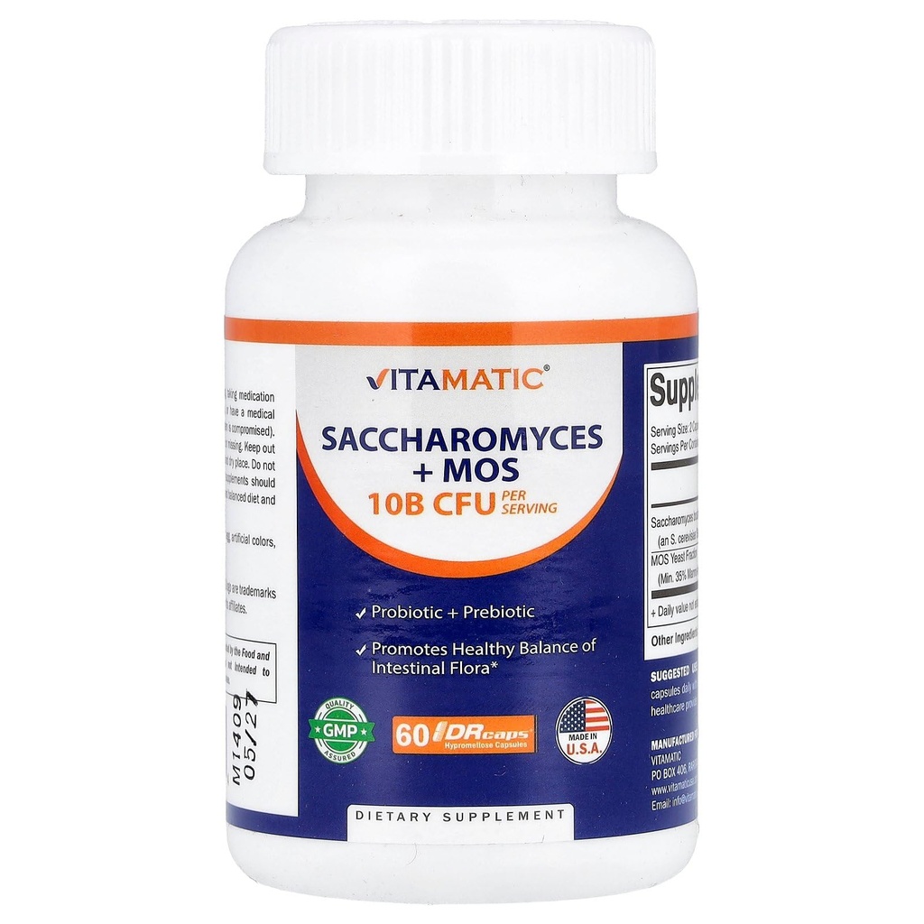 Vitamatic Saccharomyces Boulardi probiotic 10B per serving + yeast kivonat (MOS Yeast Fraction) 300 mg - 60 DR kapszula - Készült az USA-ban