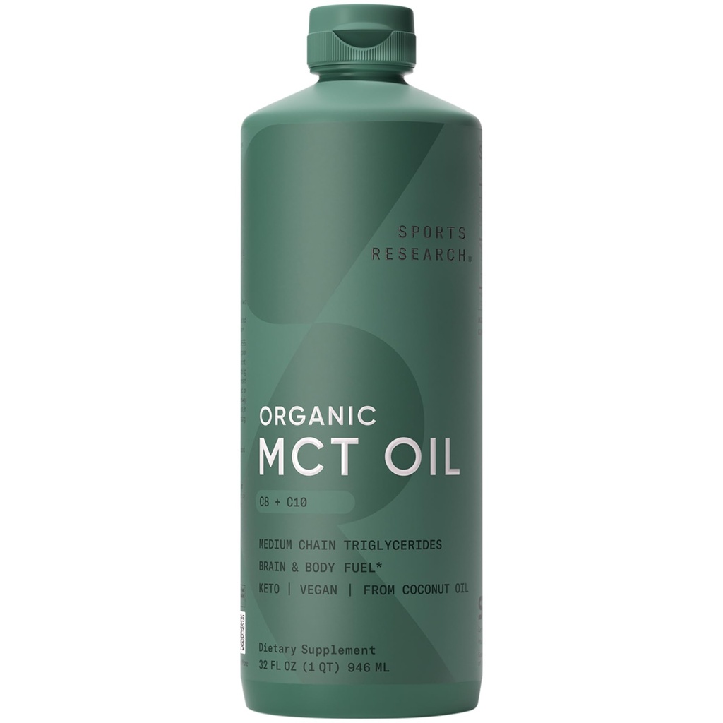 Sportforschung Organic MCT Öl - Keto & Vegan MCTs C8, C10 aus Kokosnüssen - Fettsäure Gehirn & Körper-Brennstoff, Non-GMO & Glutenfrei - Flavorless Oil, Perfekt in Kaffee, Tee & Protein Shakes - 32 oz