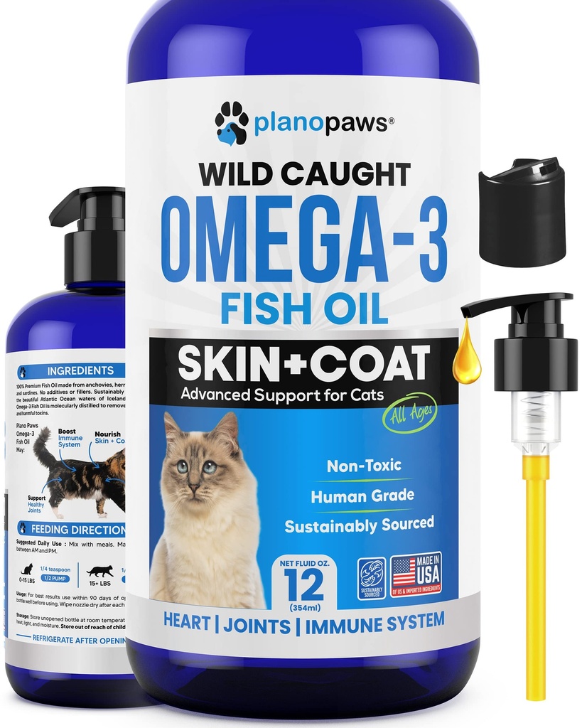 Omega 3 Fischöl für Katzen - besser als Lachsöl - Kätzchen & Cat Vitamine und Nahrungsergänzungsmittel - Cat Dandruff Behandlung - Flüssiges Fischöl für Haustiere - Shedding Support - Cat Health Supplies für alle Altersgruppen