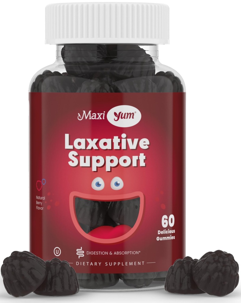 Maxi Health Natural Laxative Gummis für Erwachsene und Kinder – Non-GMO und Vegan Senna Hocker Softener Gummis – Berry Flavor Chewable Laxatives for Constipation Support (60 Count)