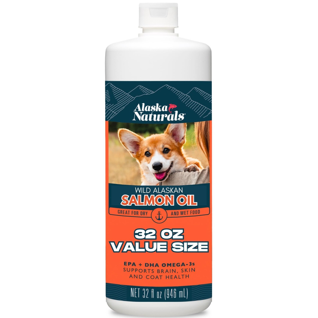 Alaska Naturals Wild Alaskan Salmon Fish Oil Supplement für Hunde Haut und Mantel mit EPA DHA Omega 3 Fettsäuren Liquid Food Topper 32 oz.
