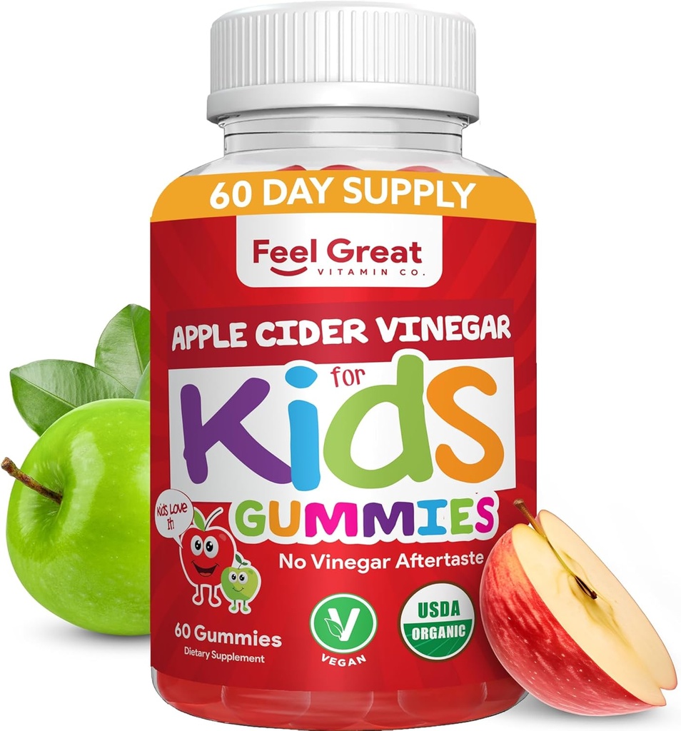 Bio Kinder Apfel Apfel Apfel Apfelessig-Gummi von Spüren große Vitamine | Reich an Verdauungsenzymen & natürliche Antioxidantien für Gut Gesundheit | Kinder Gummy unterstützt gesunde Nährstoffabsorption | 60 Tage Versorgung