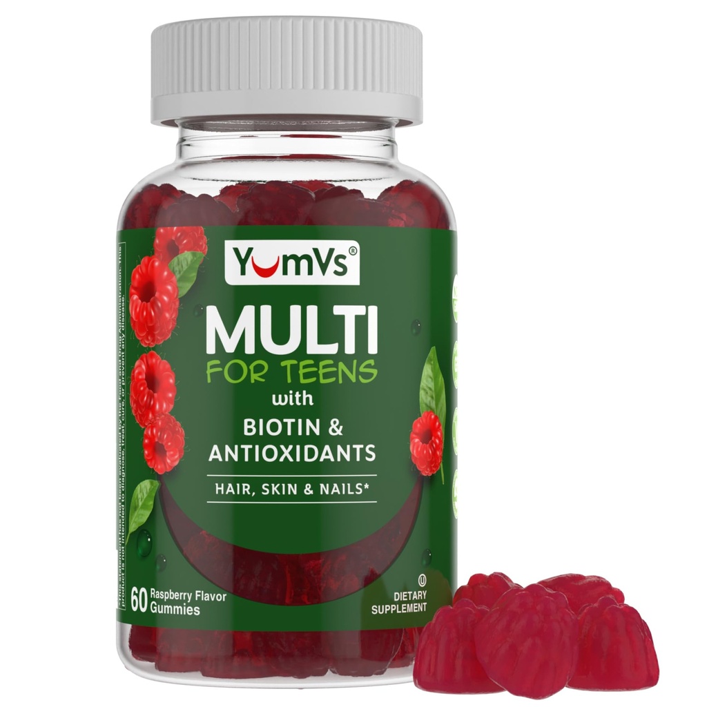 YumVs Teen Multivitamin Gummis mit Biotin und Antioxidantien - Himbeere Geschmack - Haar Haut Nägel Unterstützung - Kosher Teenager Vitamine für Jungen und Mädchen 12-17 - Teen Gummy Multi Vitamin (60 Count)
