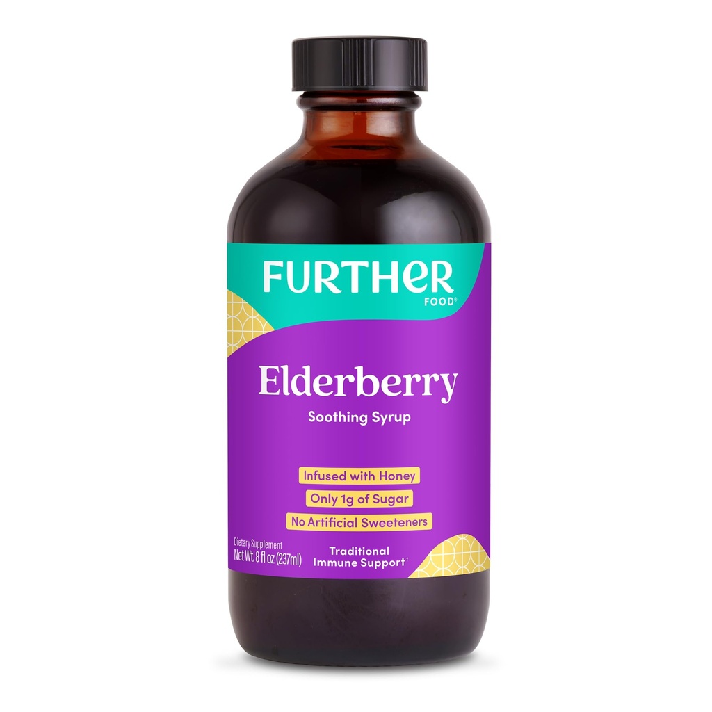 Weitere Nahrung Elderberry Syrup für Immununterstützung, Sambucus Elderberry Supplement, Tägliche Kräuter Immunsystem Unterstützung für Kinder und Erwachsene, Glutenfrei (8 Fl oz Elderberry Beruhigende Syrup)