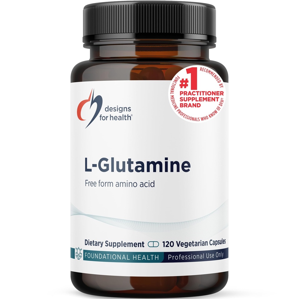 Designs für Gesundheit L Glutamin Kapseln - 850mg Vegetarische Aminosäuren Ergänzung zur Unterstützung Muskelgewinnung, Verdauung, Immun + Gut Gesundheit - Non-GMO + Glutenfrei (120 Kapseln)