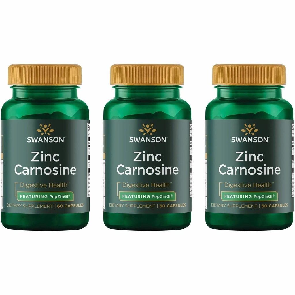 Swanson Zinc Carnosine (PepZin GI) - Natürliche Ergänzung zur Förderung der Magen- und Verdauungsunterstützung - Unterstützt mikrobielle Balance im Stomach - (60 Kapseln) (3 Packung)