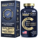 Vegan Eisen Beilagen für Frauen - 194% Tägliche Frauen Eisen Beilage für Schwangerschaft und Anämie Folsäure Pränatale Vitamine - 168% Folsäure Folat - 60 Tabletten