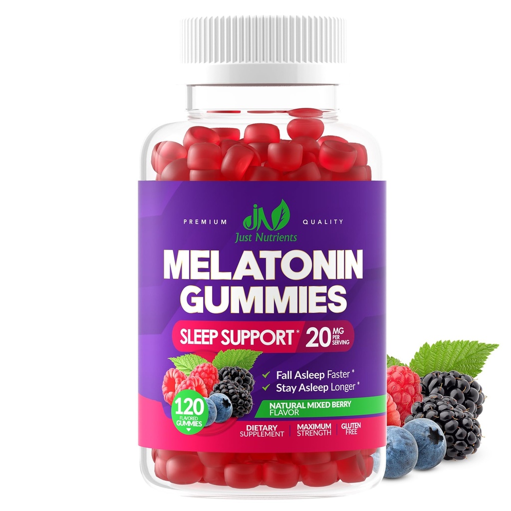 Melatonin 20mg Gummies (120 Count) - Maximale Stärke Schlafunterstützung für Erwachsene mit 10mg Melatonin pro Gummy - Glutenfrei, Nicht-GVO, Vegetarier, Great Tasting Mixed Berry Flavor - 60 Portionen