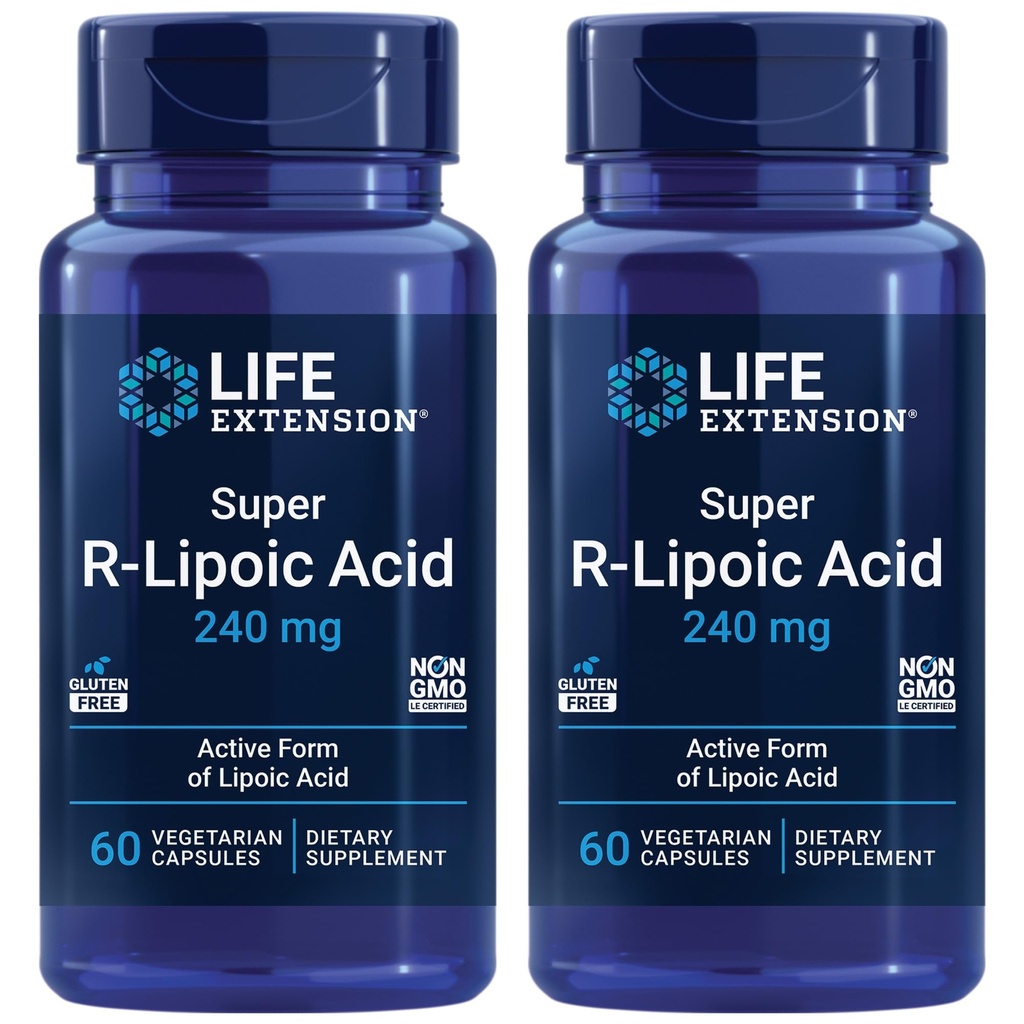 Life Extension Super R-Lipoic Acid – Gesunde Alterung, oxidative Stress Defense – mit 240 mg Wirkstoff R-Form von R-Lipoic Acid – Glutenfrei – Non-GMO – Vegetarisch – 60 Kapseln (2 Packung)