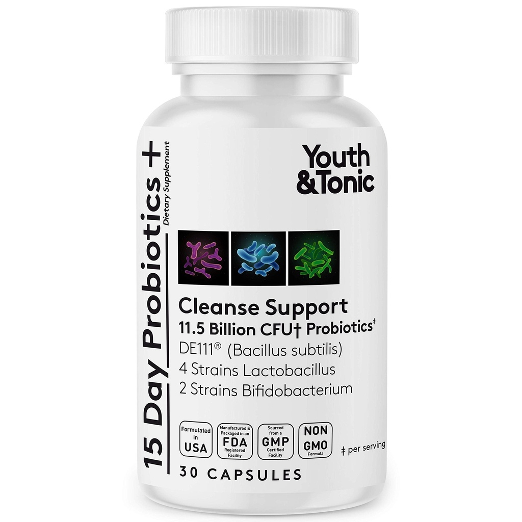 Probiotic Supplement for 15 Day Cleanse | Guaranteed Shelf Stable Probiotics for Digestive & Colon Health to Balance Gut Flora | Cleansing Regularity Constipation Bloating Support for Women Men Adults
