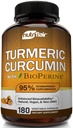 NutriFlair kurkumin BioPerinnel - 1300mg, 180 kapszula - 95% -os szabványosított kurkuminoidok Turmix kiegészítő kivonat Fekete Borssal optimális felszívódáshoz - 180 kapszula