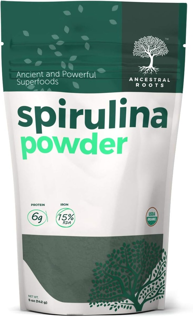 Ancestral Roots - Bio Spirulina Powder (5 oz) USDA Certified Vegan Spirulina Powder I 100% Pure Superfood für optimale Gesundheit und Immununterstützung.