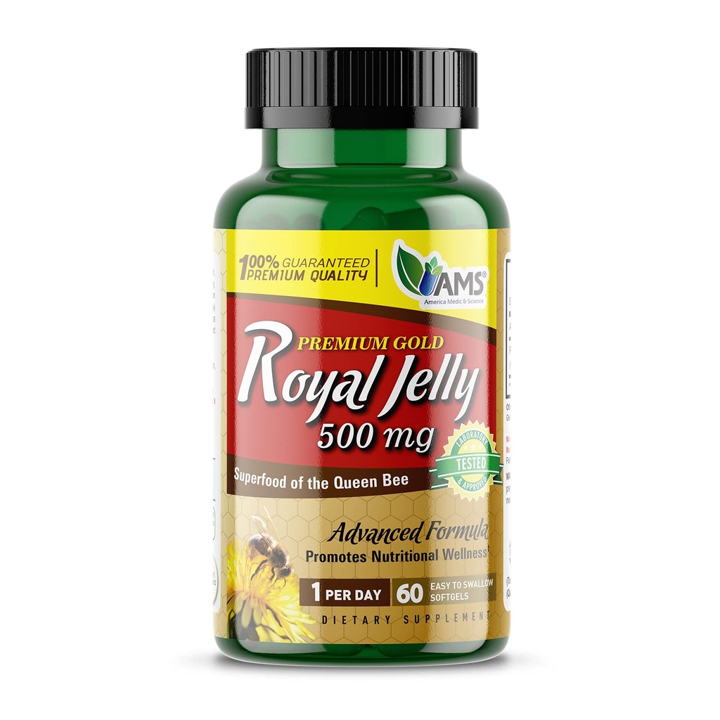 Amerika Medic & Science Royal Jelly 500mg (60 softgels) | Superfood der Königin Bienen | Nahrungsergänzung für Frauen | Fördert Immunität und Fruchtbarkeit | Unterstützt Haut, Leber, Herz und Gehirngesundheit